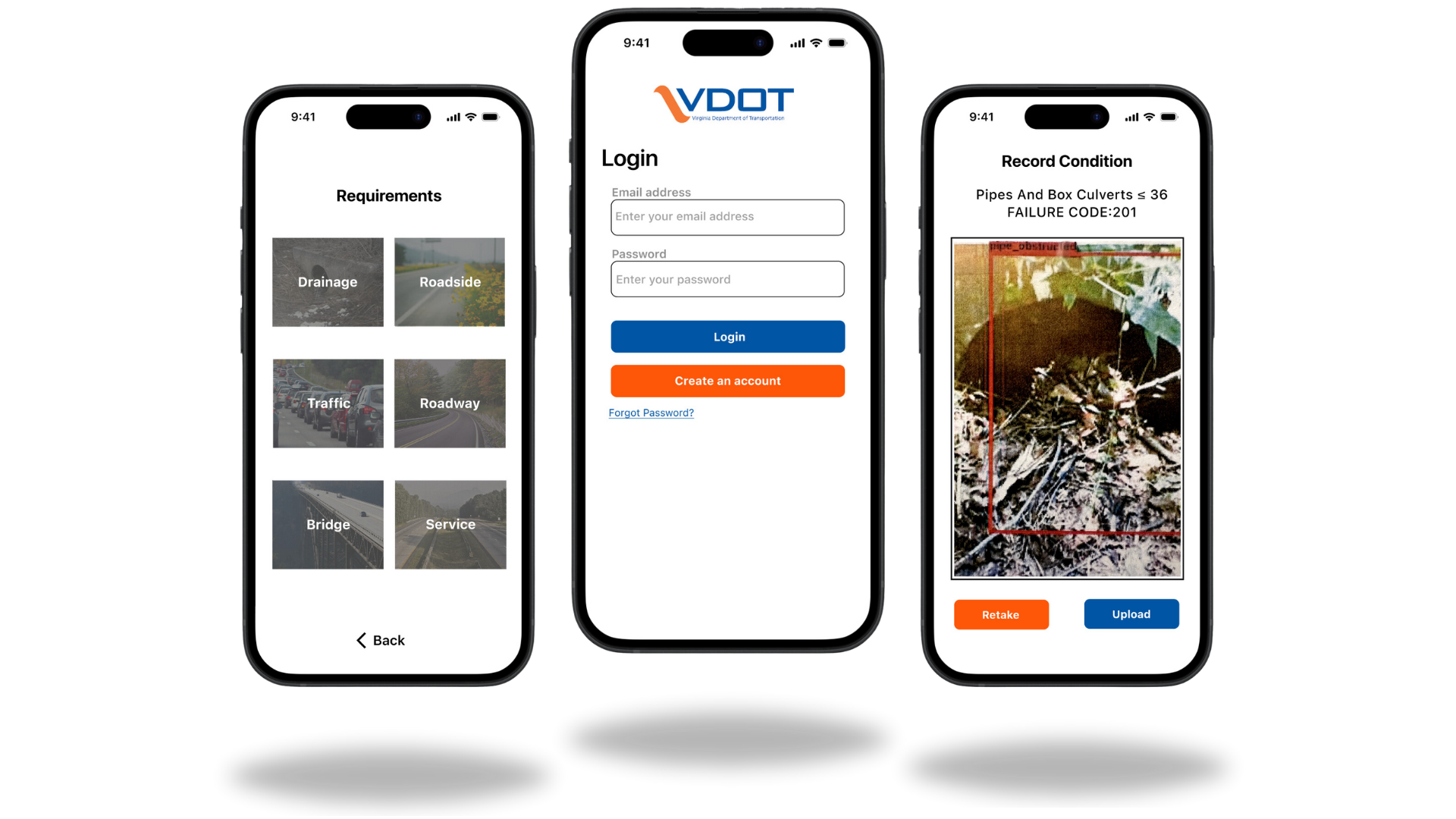 VDOT maintenance app screens